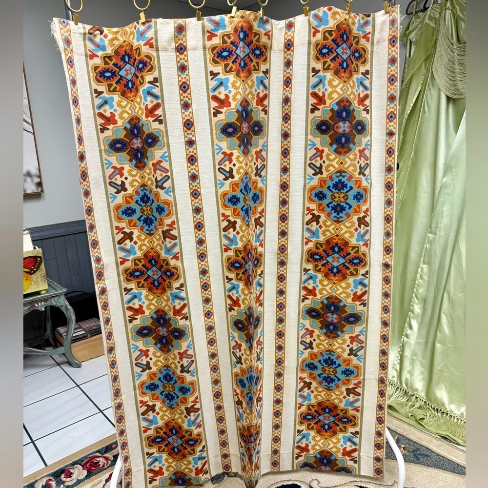 Vintage Southwestern Geometric Curtain Panel Earth Tone Boho 1960s Mod Aesthetic